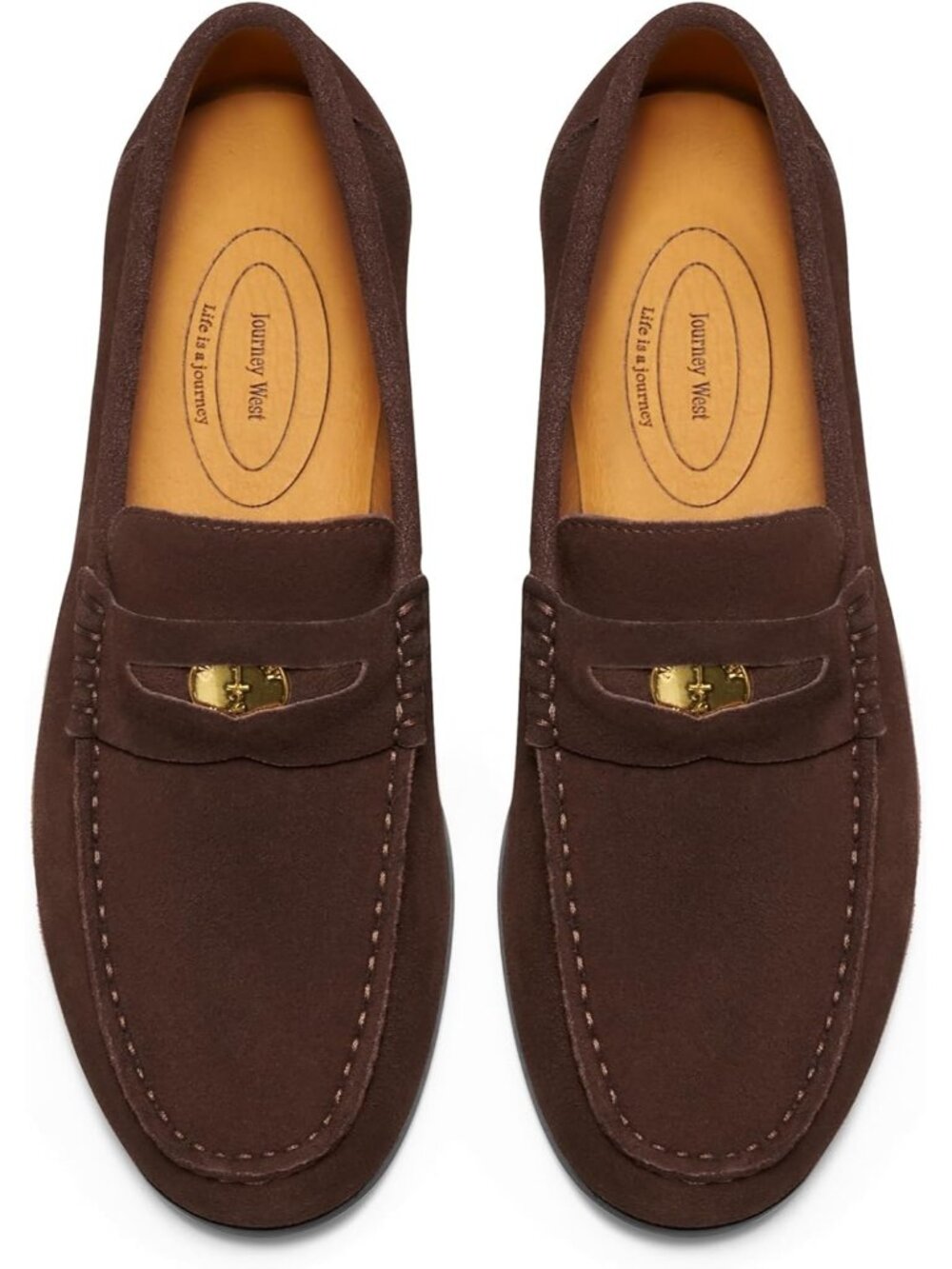Men's Coffee Suede Round Toe Slip On Penny Loafers Casual Dress Shoes